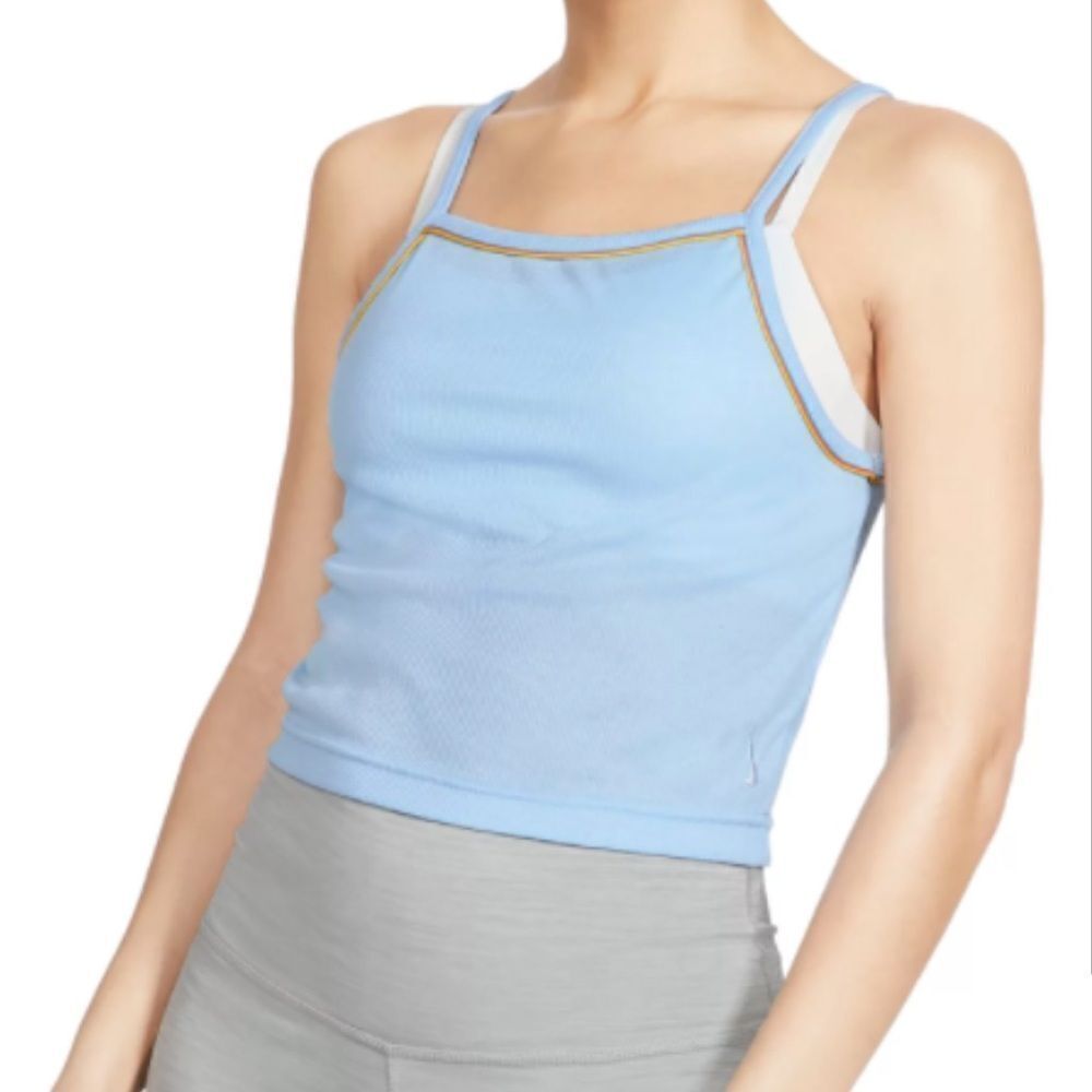 Nike Yoga Tank Slim Fit Crop Top Ribbed Stretch Retro Blue Women’s Small